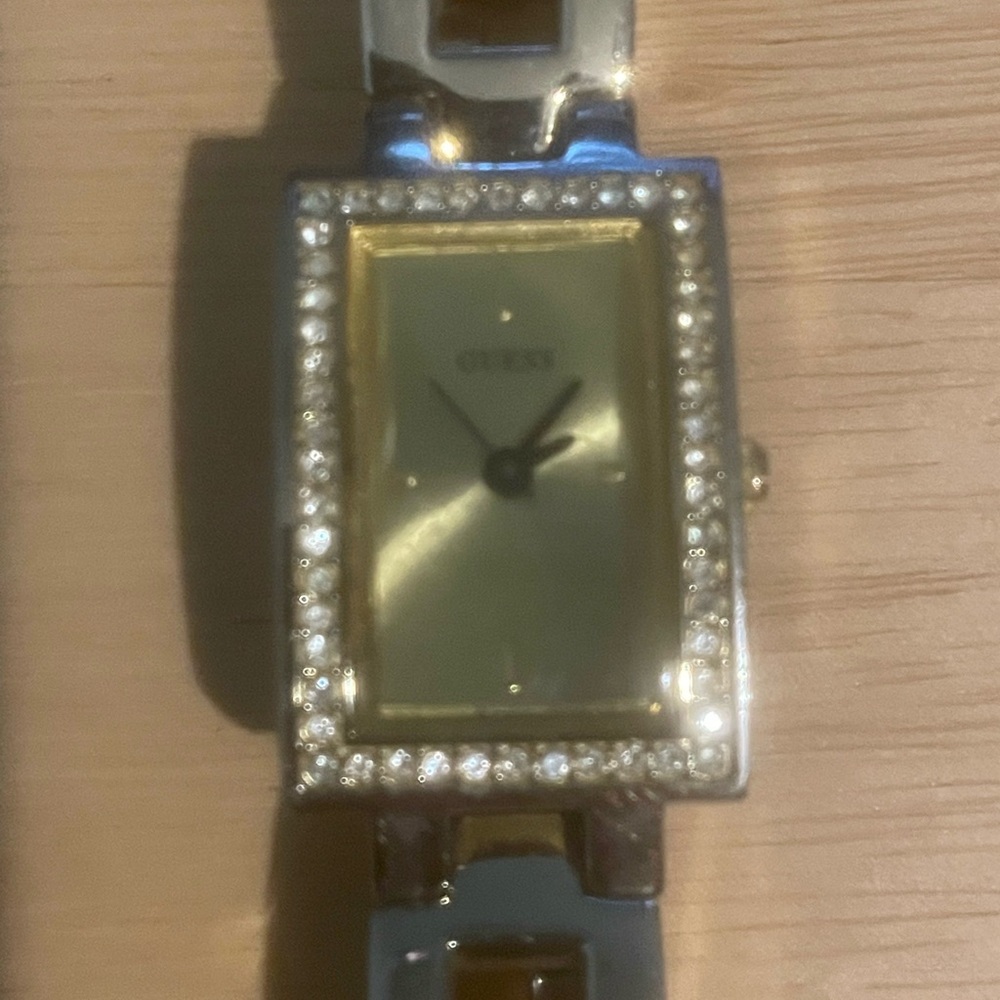 Guess Two-Tone Watch with Crystal Detailing. Needs batteries. Scratches